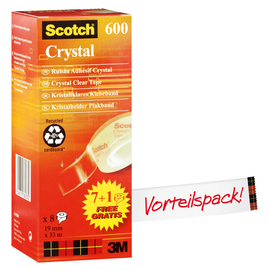 Klebeband Scotch Crystal 600 19mm x 33m transparent kristallklar Promotion 3M 6-1933R8 (PACK=7 ROLLEN + 1 ROLLE GRATIS) Produktbild