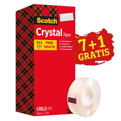 Klebeband Scotch Crystal 600 19mm x 33m transparent kristallklar Promotion 3M 6-1933R8 (PACK=7 ROLLEN + 1 ROLLE GRATIS) Produktbild