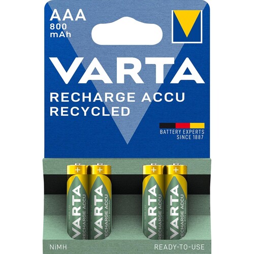 Akku Recycled AAA NiMH 1,2V 800mAh Varta 56813 (PACK=4 STÜCK) Produktbild Front View L