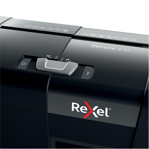 Aktenvernichter Secure X10 für 10Blatt 4x40mm Partikelschnitt Rexel 2020124EU  (Sicherheitsstufe P-4) Produktbild Back View L
