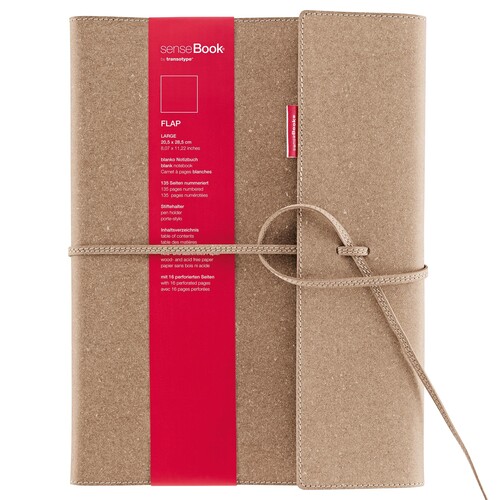 Notizbuch senseBook Flap by transoptype 20,5x28,5cm blanko mit Lederschnürung Lederfaserstoff 75010400 Produktbild