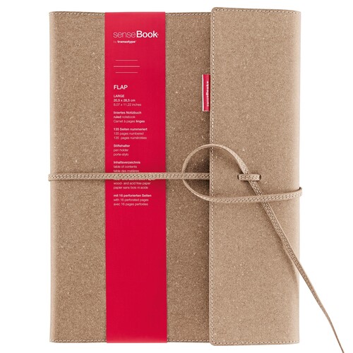 Notizbuch senseBook Flap by transoptype 20,5x28,5cm liniert mit Lederschnürung Lederfaserstoff 75010401 Produktbild