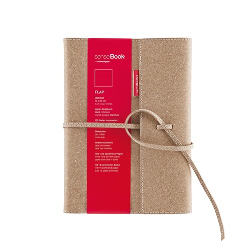 Notizbuch senseBook Flap by transoptype 14x21cm blanko mit Lederschnürung Lederfaserstoff 75010500 Produktbild