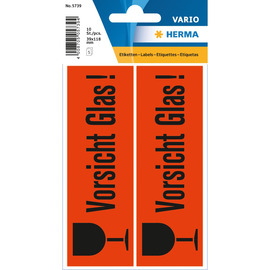 Hinweisetiketten VORSICHT GLAS 118x38mm leuchtrot/schwarz Herma 5739 (BTL=10 STÜCK) Produktbild