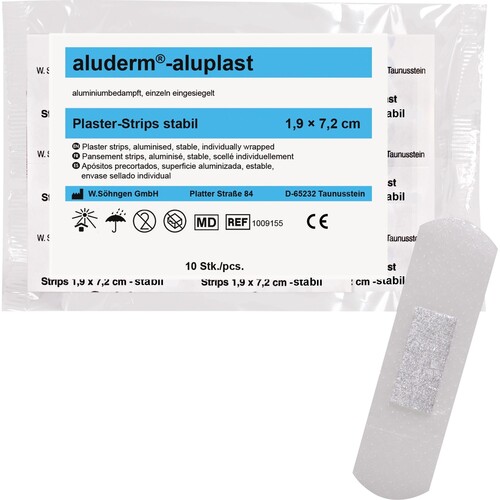 aluderm Pflaster aluplast Strips 1009155 1,9x7,2cm 10 St./Pack. Produktbild Front View L