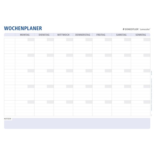 Wochenplaner wiederverwendbar 841x594cm DIN A1 Lumocolor Staedtler 641 A1-1 +je ein Stift 305 M rot und schwarz Produktbild Additional View 2 L