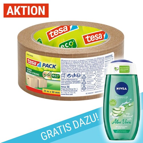 Aktion Klebeband Papier ultra strong 50mm x 25m eco Logo + 1x Nivea Duschgel 56000 Tesa (RLL=25 METER) Produktbild Front View L