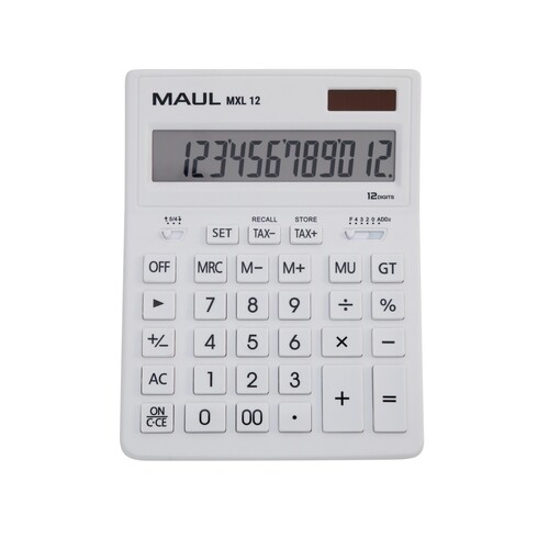 Tischrechner 12-stelliges Display MXL12 weiß Solar-/Batteriebetrieb Maul 7267002 20,5x15,5x3,5cm Produktbild Front View L