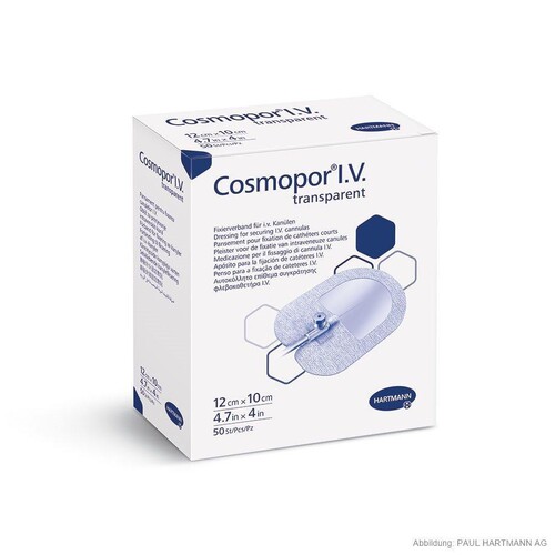 Cosmopor I.V. transparent, steril, Kanülenfixierung 12 x 10 cm (50 Stck.) (PACK=50 STÜCK) Produktbild