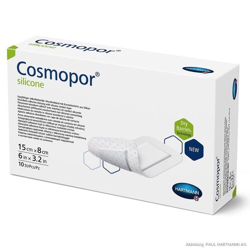 Cosmopor silicone Wundverband steril 15 x 8 cm (10 Stck.) (PACK=10 STÜCK) Produktbild Front View L