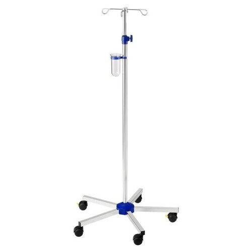 Infusionsständer verchromt ohne Beschwerung, Doppellaufrollen Ø 50 mm mit Schraubhöhenverstellung Produktbild Front View L