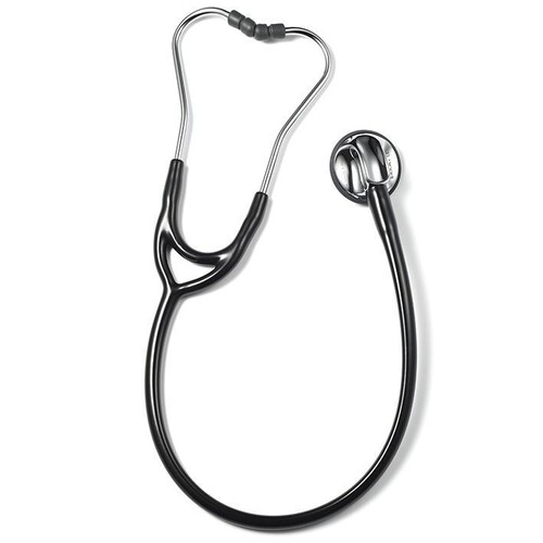 ERKA. Sensitive Stethoskop 50 mm Ø, Messing glanzverchromt Zweikanalschlauch, schwarz Produktbild Front View L