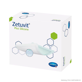 Zetuvit Plus Silicone Saugkompressen steril 8 x 8 cm (10 Stck.) (PACK=10 STÜCK) Produktbild