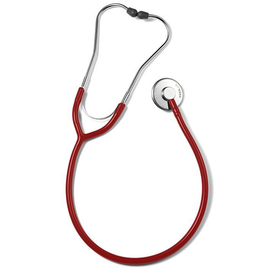 Erkaphon Stethoskop, flach, 33 mm Ø, Messing verchromt, Y-Schlauch rot Produktbild