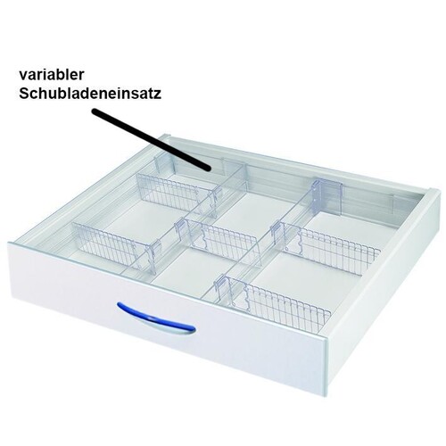 Schubladeneinsatz 60 mit variabler Einteilung für Vielzweckwagen 08/16 Produktbild Front View L