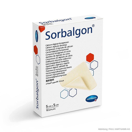 Sorbalgon Classic steril 5 x 5 cm, Calcium-Alginat-Kompressen (10 Stck.) (PACK=10 STÜCK) Produktbild