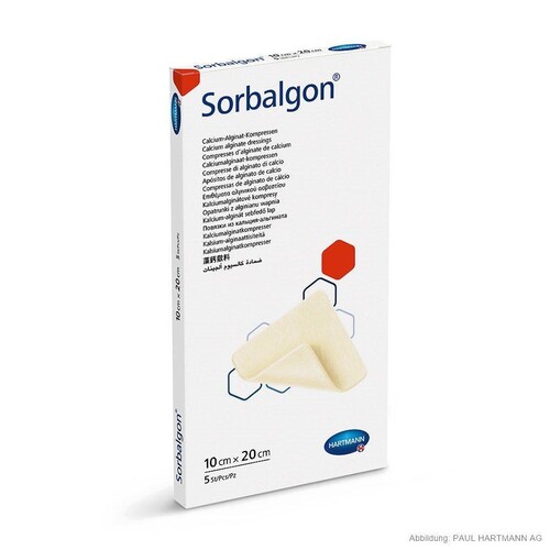 Sorbalgon Classic steril 10 x 20 cm Calcium-Alginat-Kompressen (5 Stck.) (PACK=5 STÜCK) Produktbild Front View L