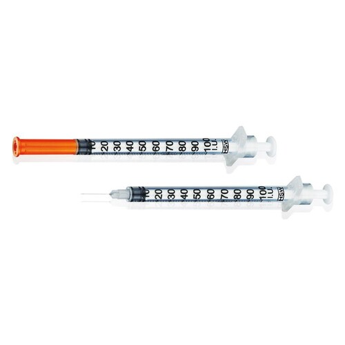 HENKE-JECT Insulinspritzen 1 ml, U-100, 3-tlg. mit Kanüle 0,30 x 12 mm (100Stck) (PACK=100 STÜCK) Produktbild Front View L