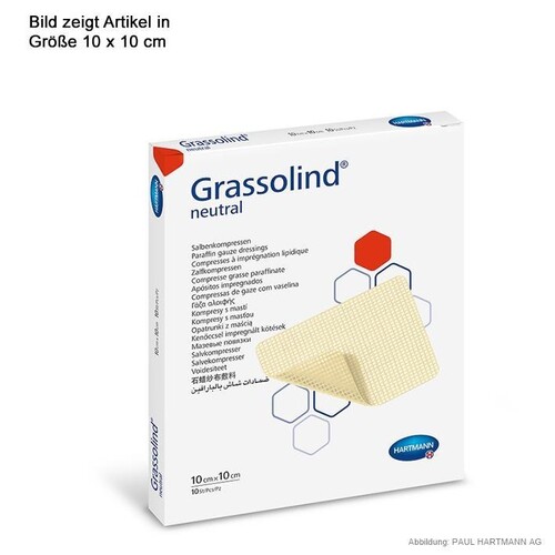 Grassolind Salbenkompressen steril 5 x 5 cm (10 Stck.) (PACK=10 STÜCK) Produktbild Front View L