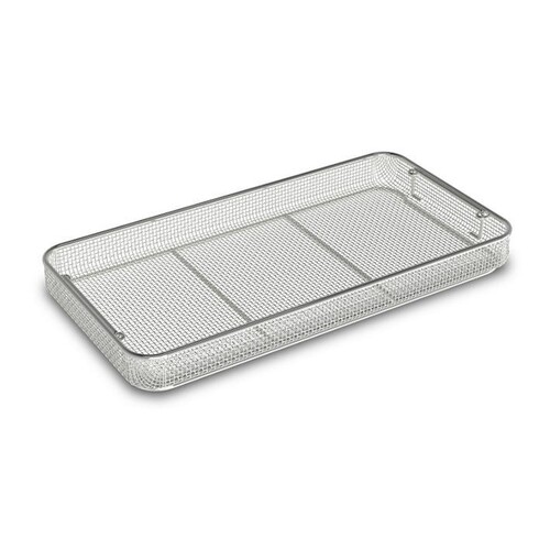 Siebschale 480 x 254 x 50 mm, mit Fallgriffen, Stapelrahmen, Edelstahl epoliert Produktbild Front View L
