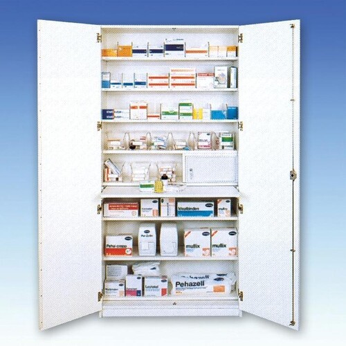 Aufbewahrungs- und Medikamentenschrank mit 2 Türen, weiß, 205 x 100 x 50 cm Produktbild Front View L