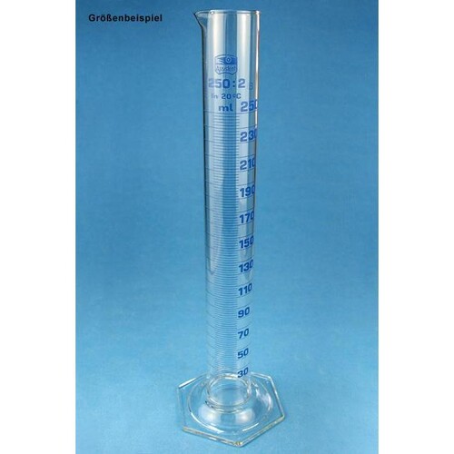 Messzylinder, Sechskantfuß 500 ml hohe Form, blau graduiert Normalausführung Produktbild Front View L