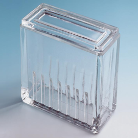 Objektträgerkasten aus Glas, mit Deckel nach Hellendahl ohne Erweiterung, für 8 Objektträger Produktbild