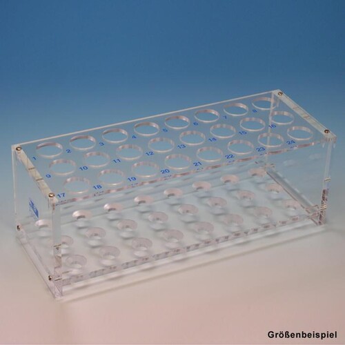 Reagenzglasgestell aus Plexiglas für 12 Gläser bis 18 mm Ø, ohne Stäbe Produktbild Front View L