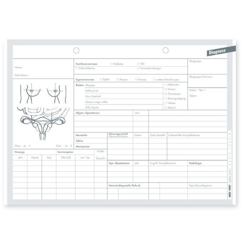 Diagnosekarten DIN A5 quer Typ Gynäkologie (500 Stck.) (PACK=500 STÜCK) Produktbild Front View L