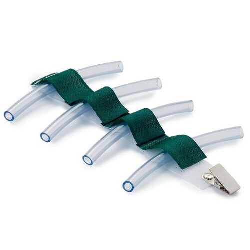 Universal-Schlauchhalter ratiomed OP-FIX mit Clip 4fach 18 x 2,5 cm (20 Stck.) grün/weiß, mit 4 Kammern (PACK=20 STÜCK) Produktbild Front View L