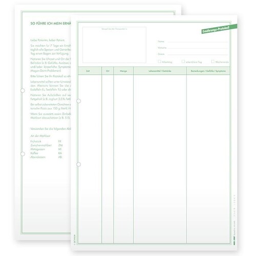 Ernährungsprotokolle DIN A4 (50 Stck.) Produktbild Front View L