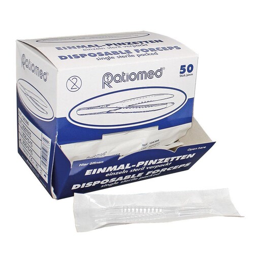 Einmal-Pinzetten ratiomed steril glasklar, 12,5 cm (50 Stck.) (PACK=50 STÜCK) Produktbild Front View L