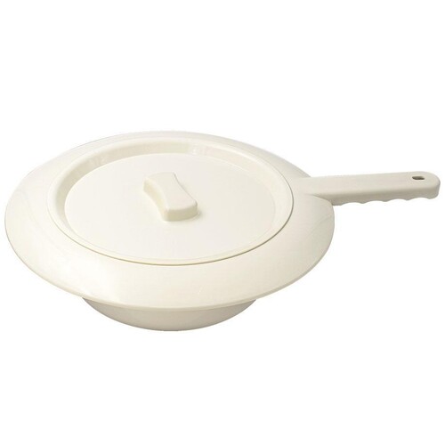 Stechbecken aus Kunststoff mit Flachgriff und Deckel für Erwachsene Produktbild Front View L