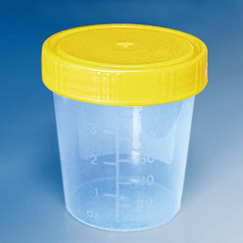 Urinbecher 100 ml mit Schraubdeckel gelb montiert, bestrahlt (5 Stck.) (PACK=5 STÜCK) Produktbild