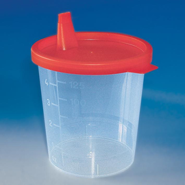 Urinbecher 125 ml mit Schnappdeckel rot im Karton Produktbild