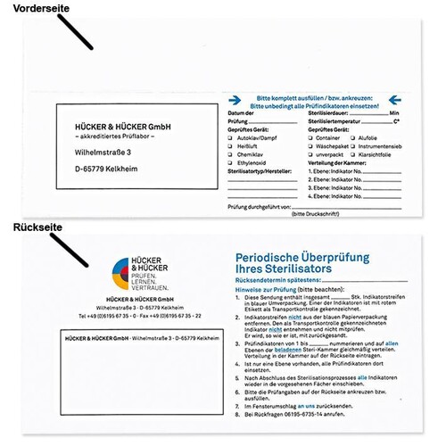 Sporentestkarte mit 5 Prüfindikatoren zur mikrobiologischen Überprüfung Produktbild Front View L