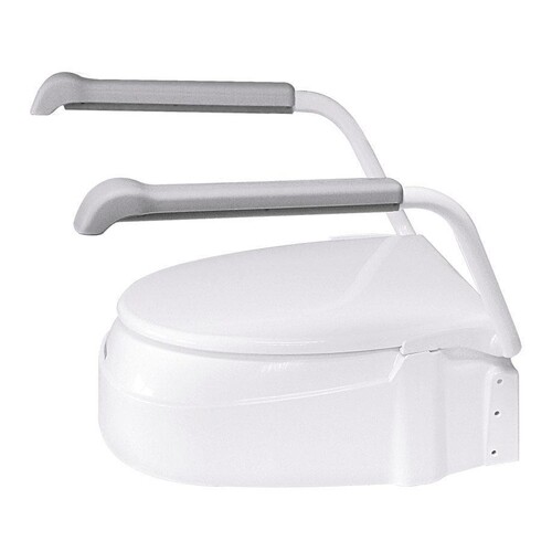 Toilettensitzerhöhung weiß, mit Armlehnen und Deckel 3 Höheneinstellungen: 6, 10 und 15 cm Produktbild Front View L