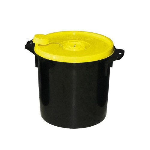 Kanülenabwurfbehälter schwarz 11,3 Ltr., gelber Deckel Produktbild Front View L