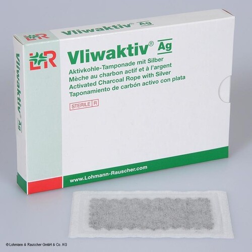 Vliwaktiv Ag Aktivkohle-Tamponaden mit Silber,steril, 10 x 10 cm (10 Stck.) (PACK=10 STÜCK) Produktbild Front View L