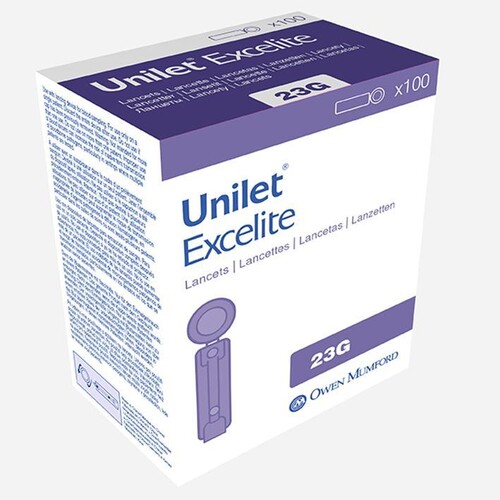 Unilet Excelite 23 G Einmal-Blutlanzetten (100 Stck.) (PACK=100 STÜCK) Produktbild Front View L