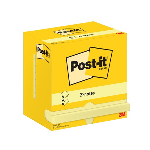 Haftnotizen Post-it Z-Notes 12 Blöcke 76x127mm Z-Faltung gelb 3M R350 CY Papier (PACK=12x 100 BLATT) Produktbild Front View L