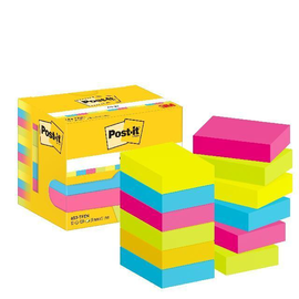 Haftnotizen Post-it Energetic 51x38mm Neon gelb/-grün/blau/pink 3M 653-TFEN Papier (PACK=12x 100 BLATT) Produktbild