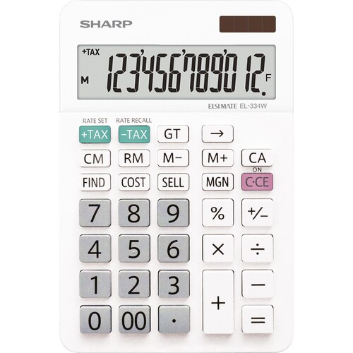 Tischrechner 12-stelliges LCD-Display Solar-/Batteriebetrieb Sharp EL-334W 112x170x14mm Produktbild Front View L
