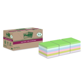 Haftnotizen Post-it Super Sticky Notes 76x76mm 100% Recycling farbig sort. 3M Papier 654 RSSCOL 14+4F (PACK=1260 BLATT) Produktbild