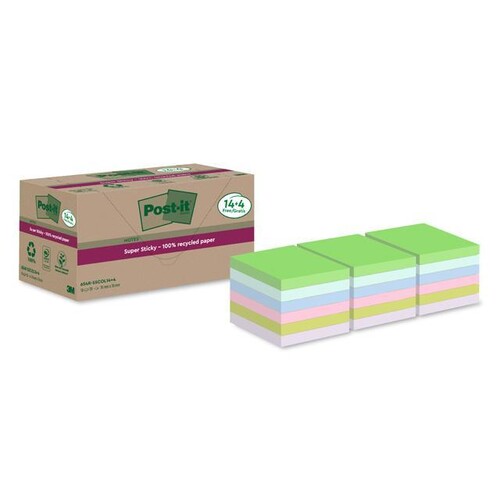 Post-it, Super Sticky, Recycling Notes, 76x76mm, coloré, 654-RSSCOL