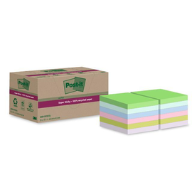 Haftnotizen Post-it Super Sticky Notes 47,6x47,6mm 100% Recycling farbig sort. Papier 3M 622 RSS12COL (PACK=840 BLATT) Produktbild