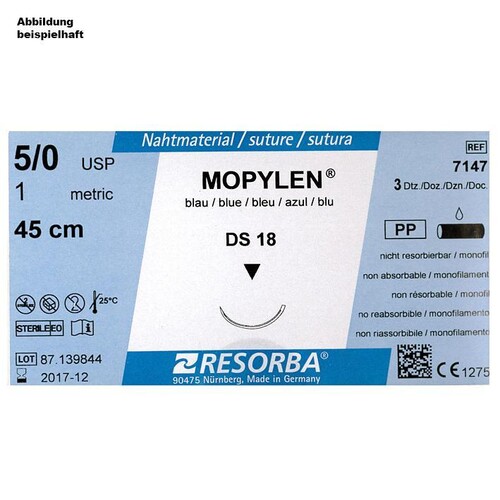 MOPYLEN DS 13 5/0=1 blau monofil, Nahtmaterial Fadenlänge 45 cm (36 Stck.) (PACK=36 STÜCK) Produktbild Front View L