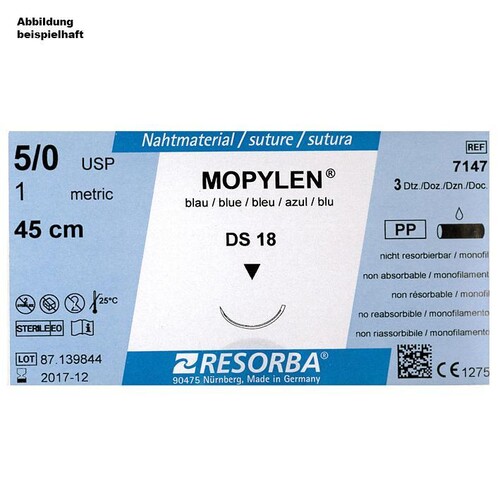 MOPYLEN DS 24 3/0=2 blau monofil, Nahtmaterial Fadenlänge 45 cm (36 Stck.) (PACK=36 STÜCK) Produktbild Front View L