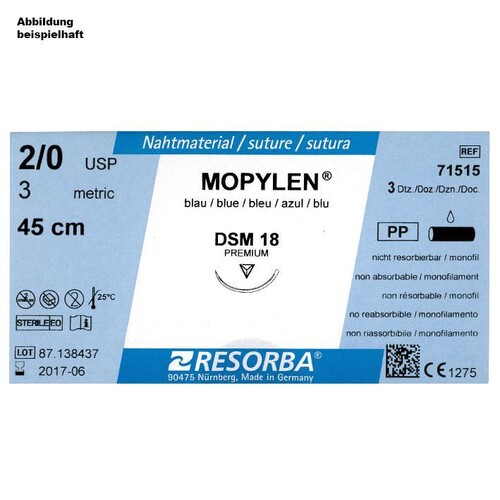 MOPYLEN DSM 13 5/0=1 blau monofil, Nahtmaterial Fadenlänge 45 cm (36 Stck.) (PACK=36 STÜCK) Produktbild Front View L