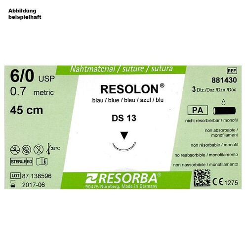 RESOLON DS 21 4/0=1,5 blau monofil, Nahtmaterial Fadenlänge 75 cm (36 Stck.) (PACK=36 STÜCK) Produktbild Front View L